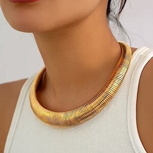 Gold Collar Exaggerated Choker Grunge Punk Spiral